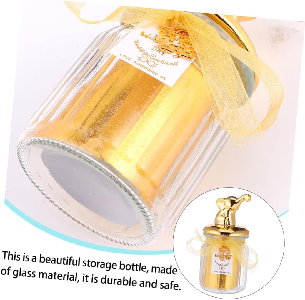 Glass Candy Box with Ceramic Elephant Lid Gold Overgild Sealed Candy Jar for Party Favors and Snacks