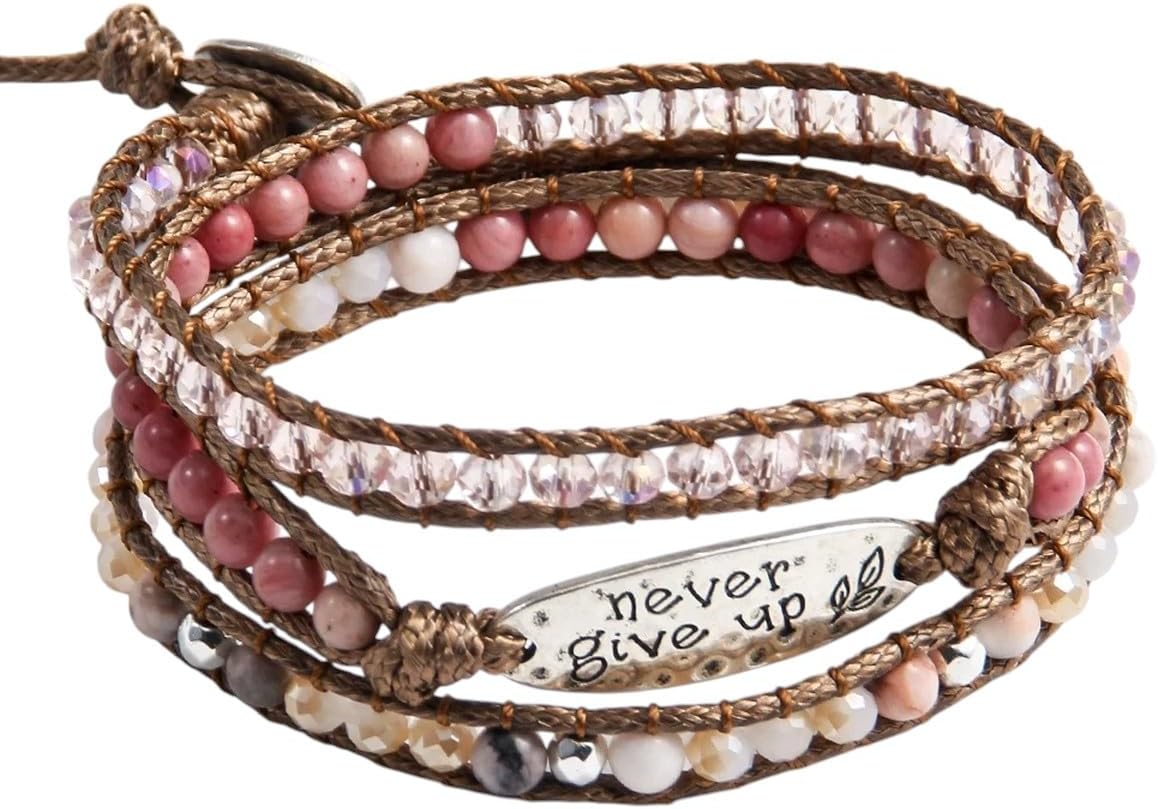 New 2026 Bohemian Vacation - Style Women's Bracelet, 4Mm Natural Stone Glass Hand - Woven 3 - Strand Wrap Bracelet