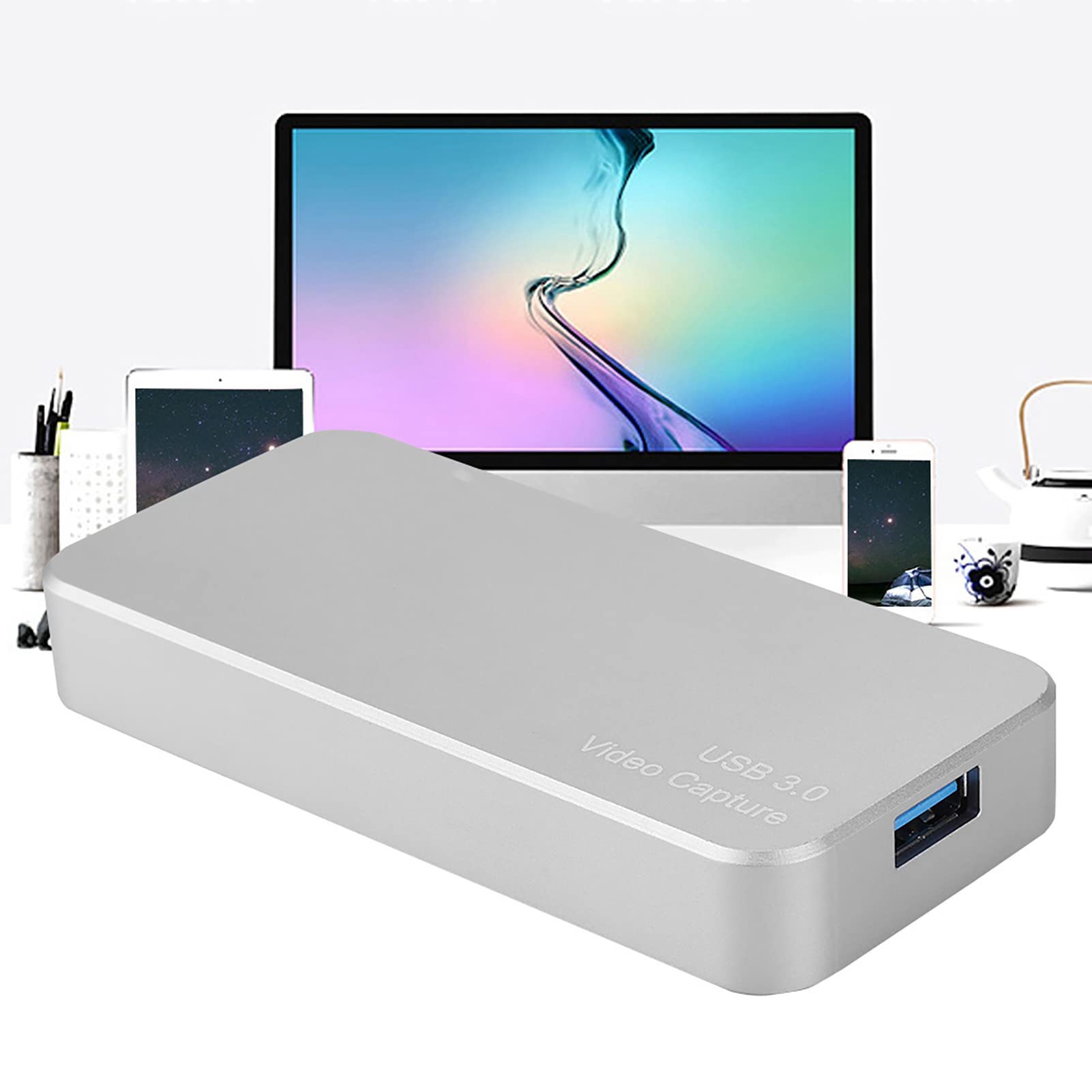 Bewinner Karta Przechwytywania Wideo Adapter USB3.0 do Strumieniowego Przesyłania Gier na żywo, Kompaktowa Konstrukcja Kompatybilna z WindowsLinuxMac OS X dla StreamerówYouTubers