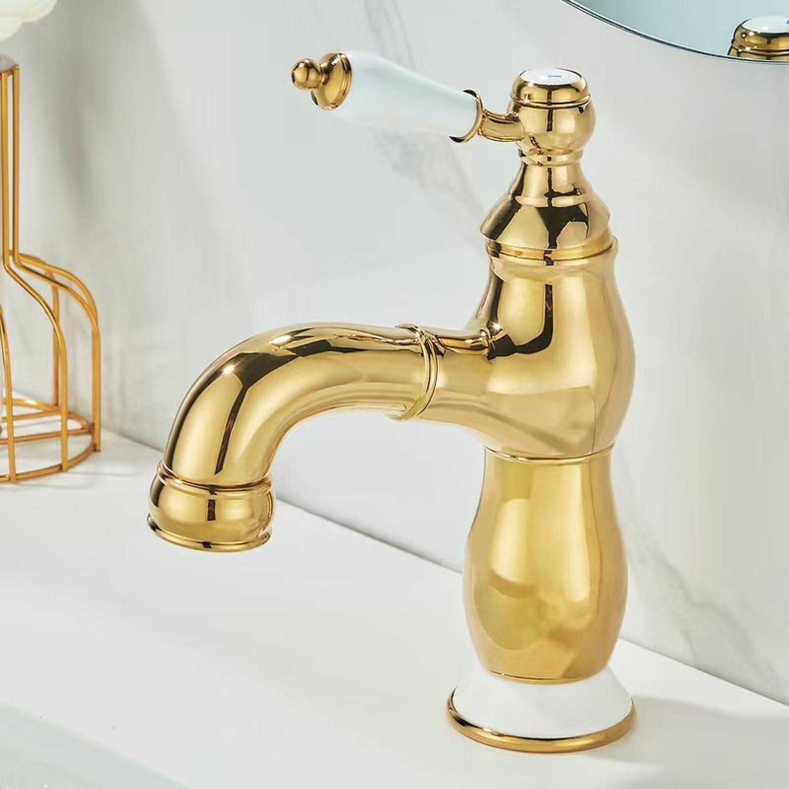 Fanjubei Golden Drawstring Low Bathroom Copper Pull-Out Hot And Cold Basin Faucet