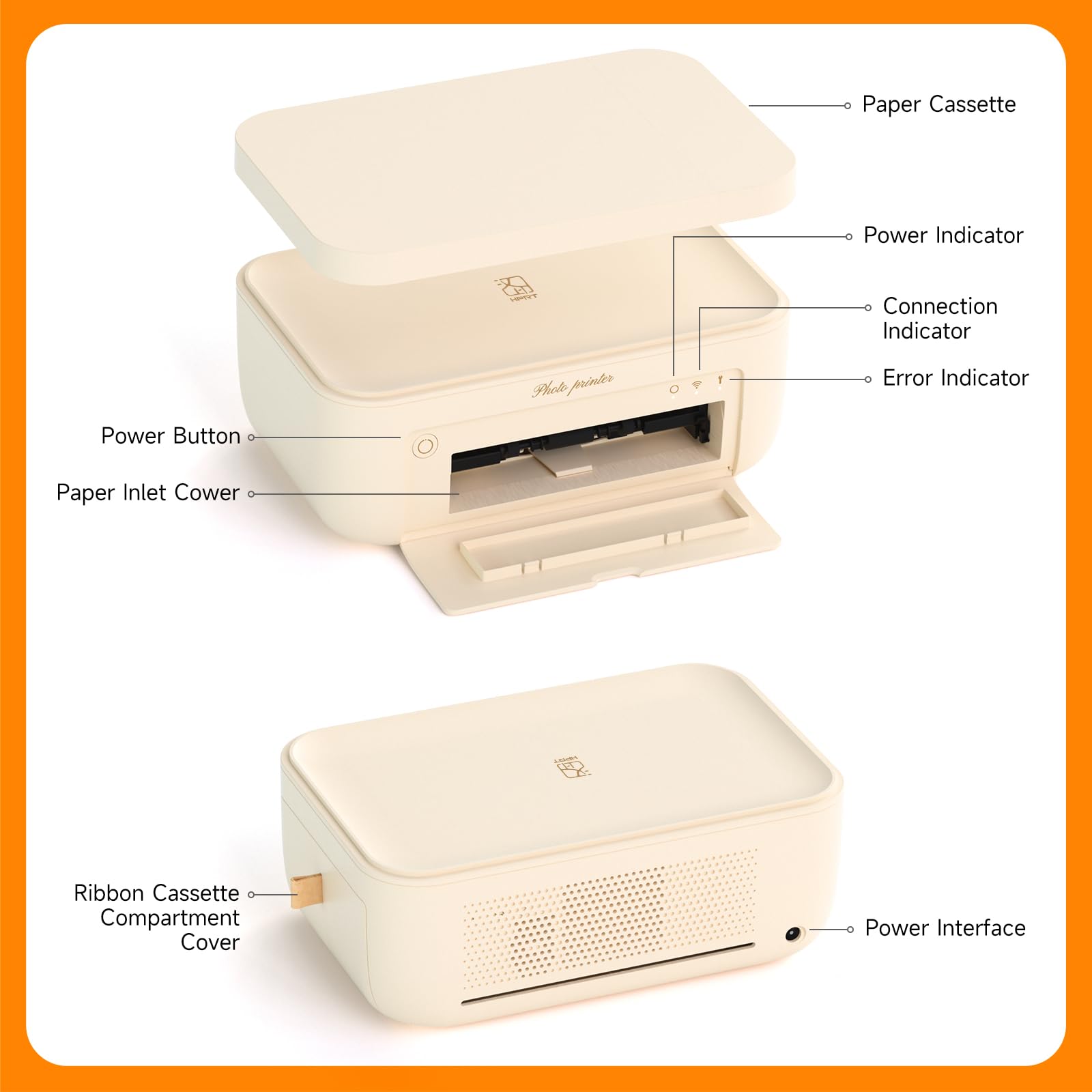 Desktop-Fotodrucker, 10 x 15 cm, mit 108 Blatt Fotopapier und 2 Farbband | Sofortbilddrucker für iPhone, Smartphone, Thermosublimation, WLAN-Verbindung, Heimgebrauch, Beige