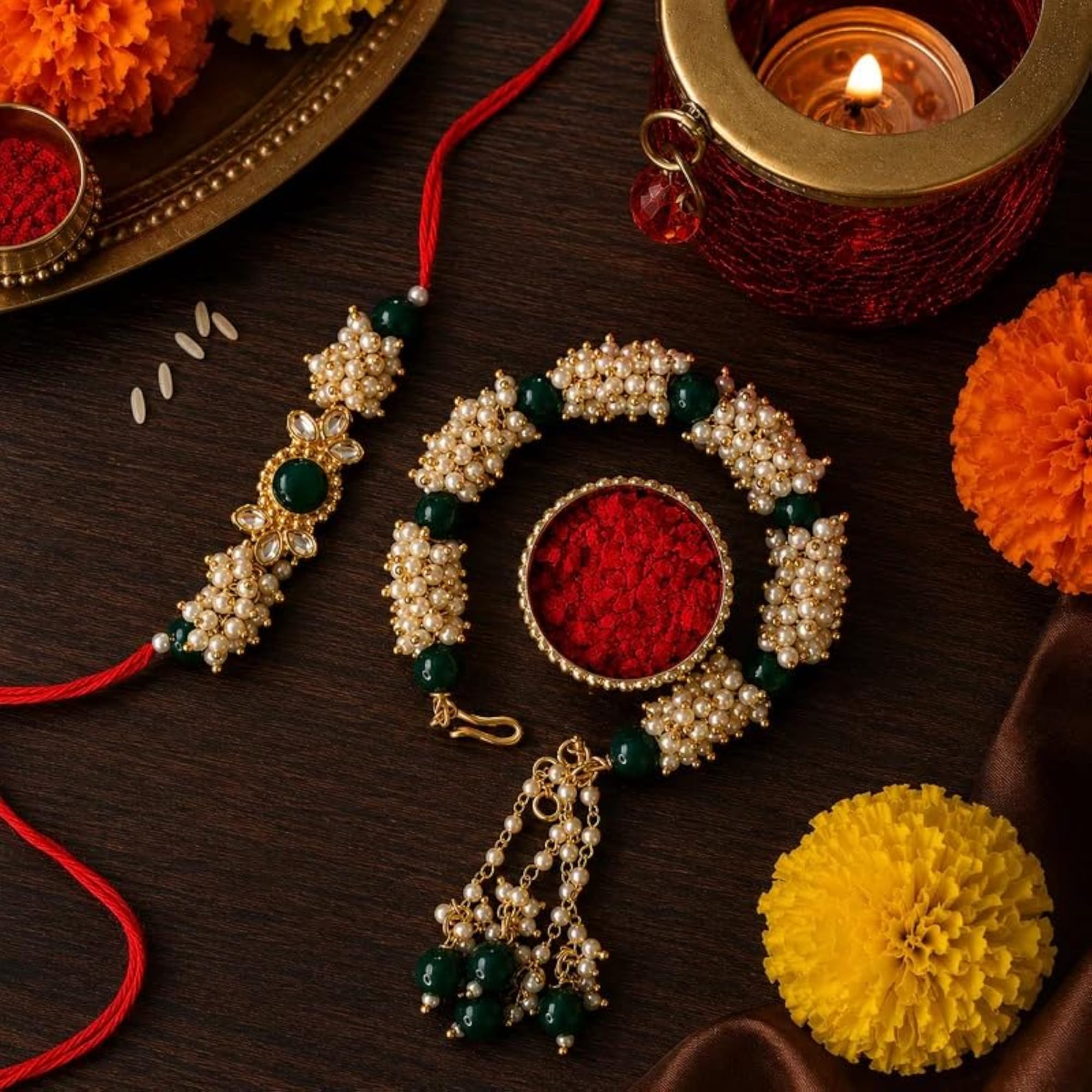 Designer Bhaiya Bhabhi Hanging Lumba Rakhi Combo Set