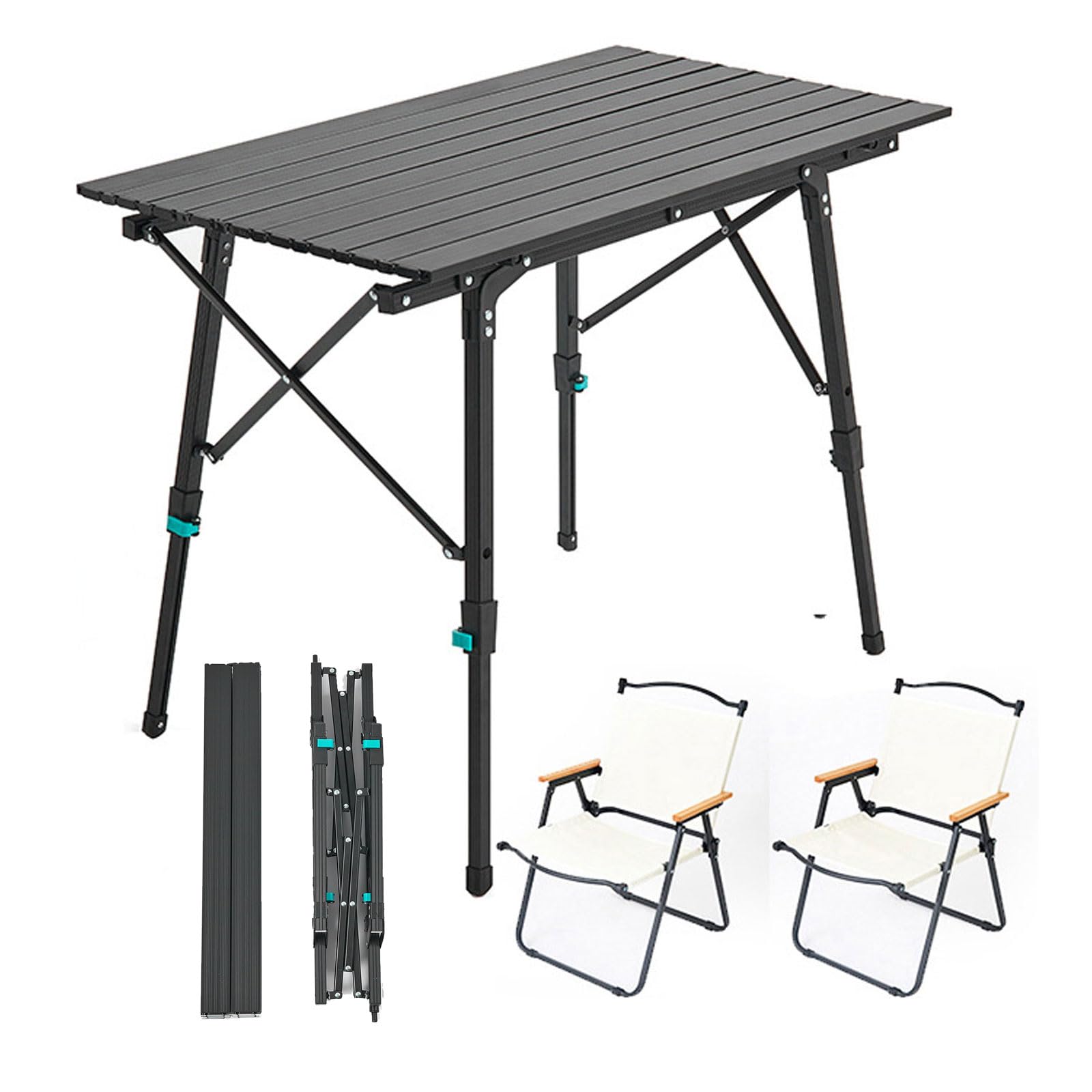 Tavolo e sedie Pieghevoli per Esterni, Set di sedie da Campeggio per Picnic Portatili con Altezza Regolabile, arrotolabili in Alluminio per Esterni, Picnic, Cortile