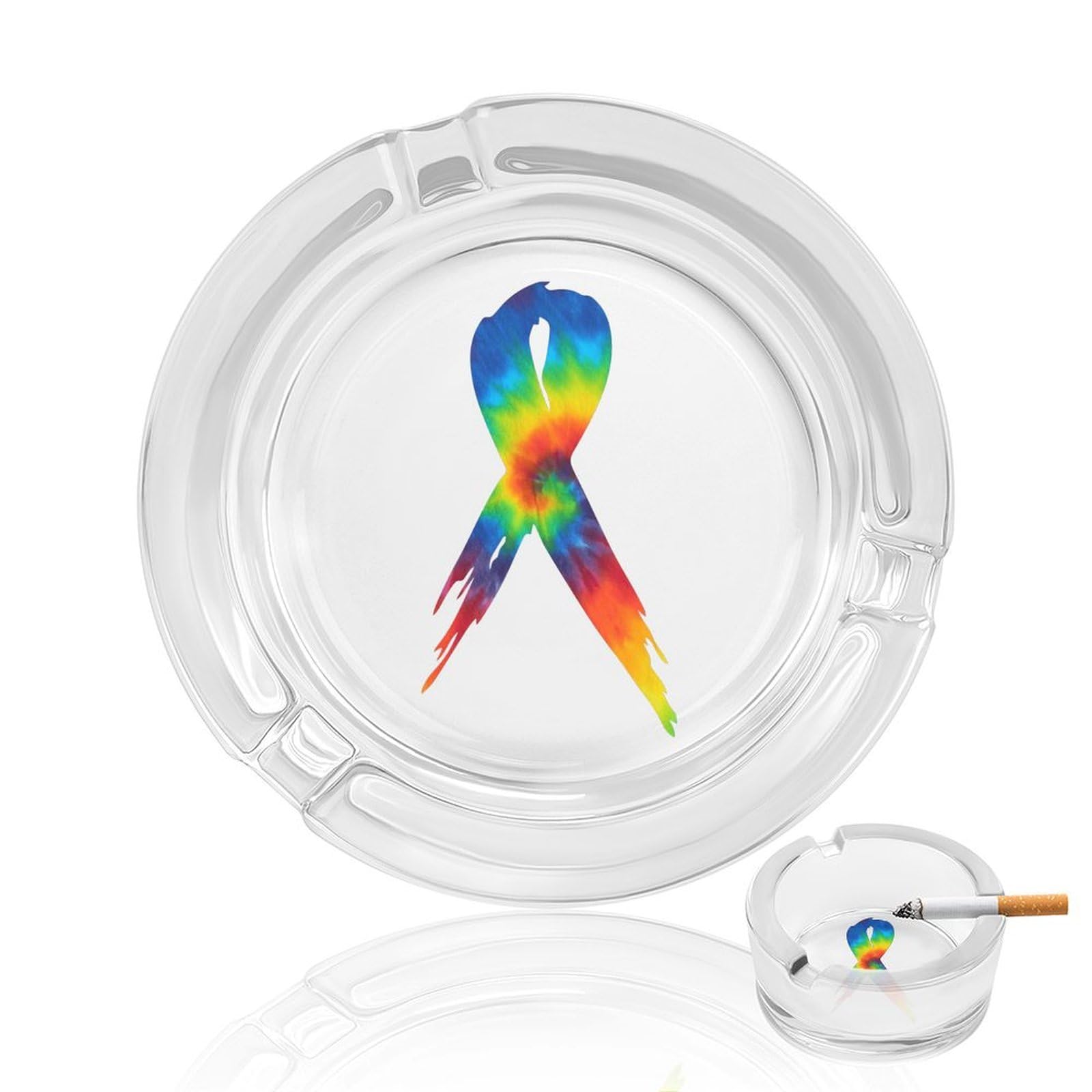 Nclqvjxzkhw Style Tie Dye Breast Cancer Glass Ashtray Round Ash Tray Smoking Trays For Home Garden Outdoor