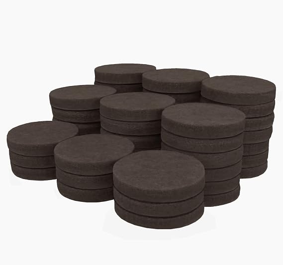 SoftTouch 1.5 Round Reusable Felt Furniture Sliders for Hard Surfaces, Noise-Reducing Adhesive Moving and Protective Pads for Cabinets, Chairs, Tables & Decorative Items Set of 48, Brown