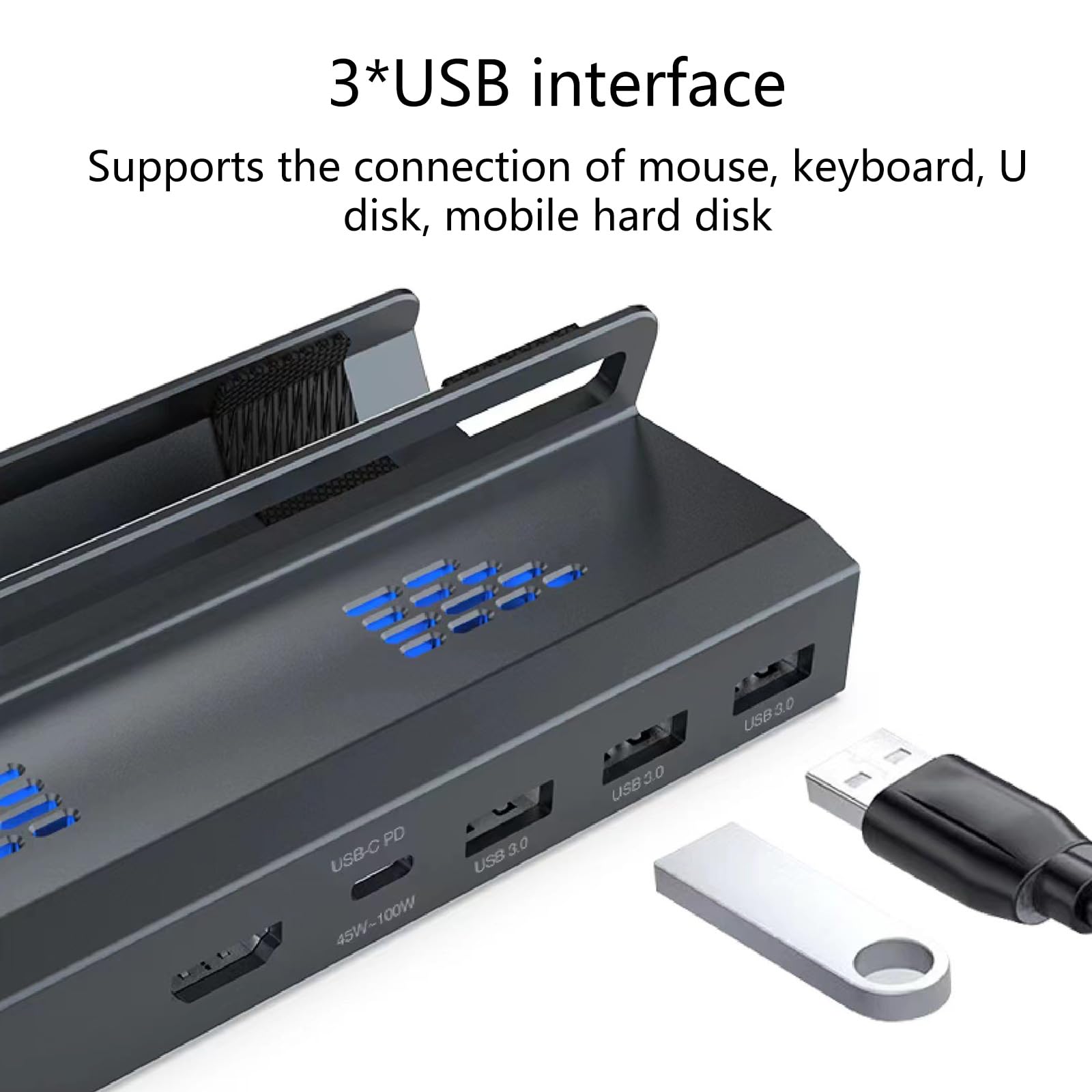 Base de TV 6 en 1 Hub Soporte Estación de acoplamiento Consola de cubierta de vapor USB 3.0 Tipo C Compatible 2.0 Puerto Base de TV USB 3.0