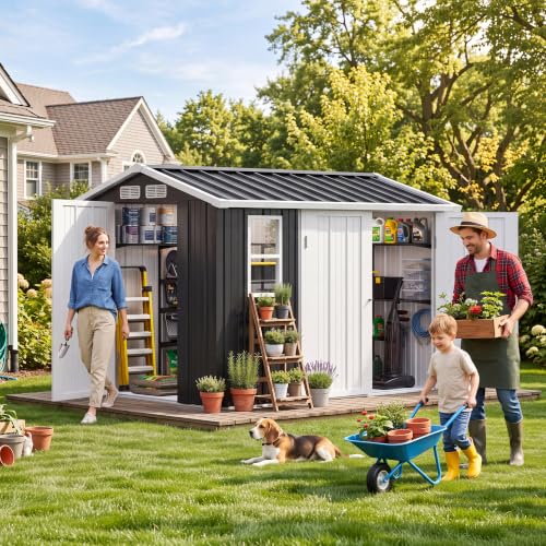 Image of DWVO 7x5ft Outdoor Storage Shed with Window & 3 Lockable Doors