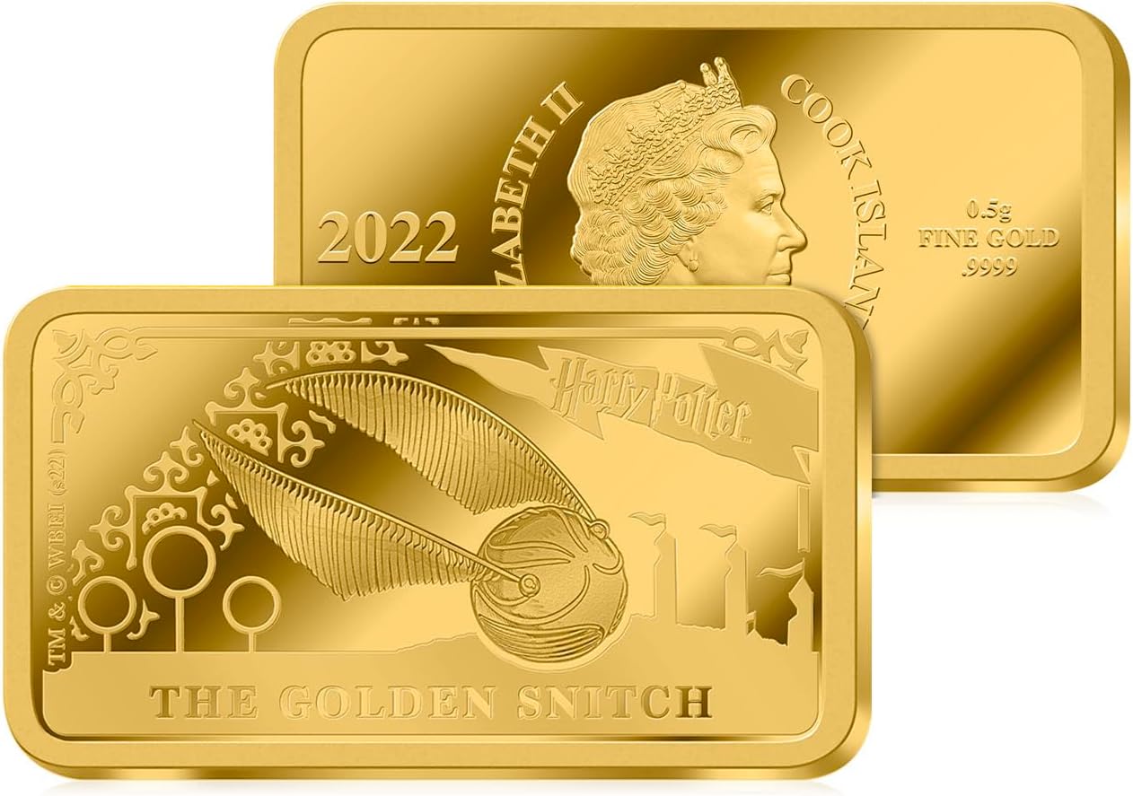 The Koin Club Harry Potter Golden Snitch 0.5g Gold Coin Bar 5 Dollar Cook Islands 2022