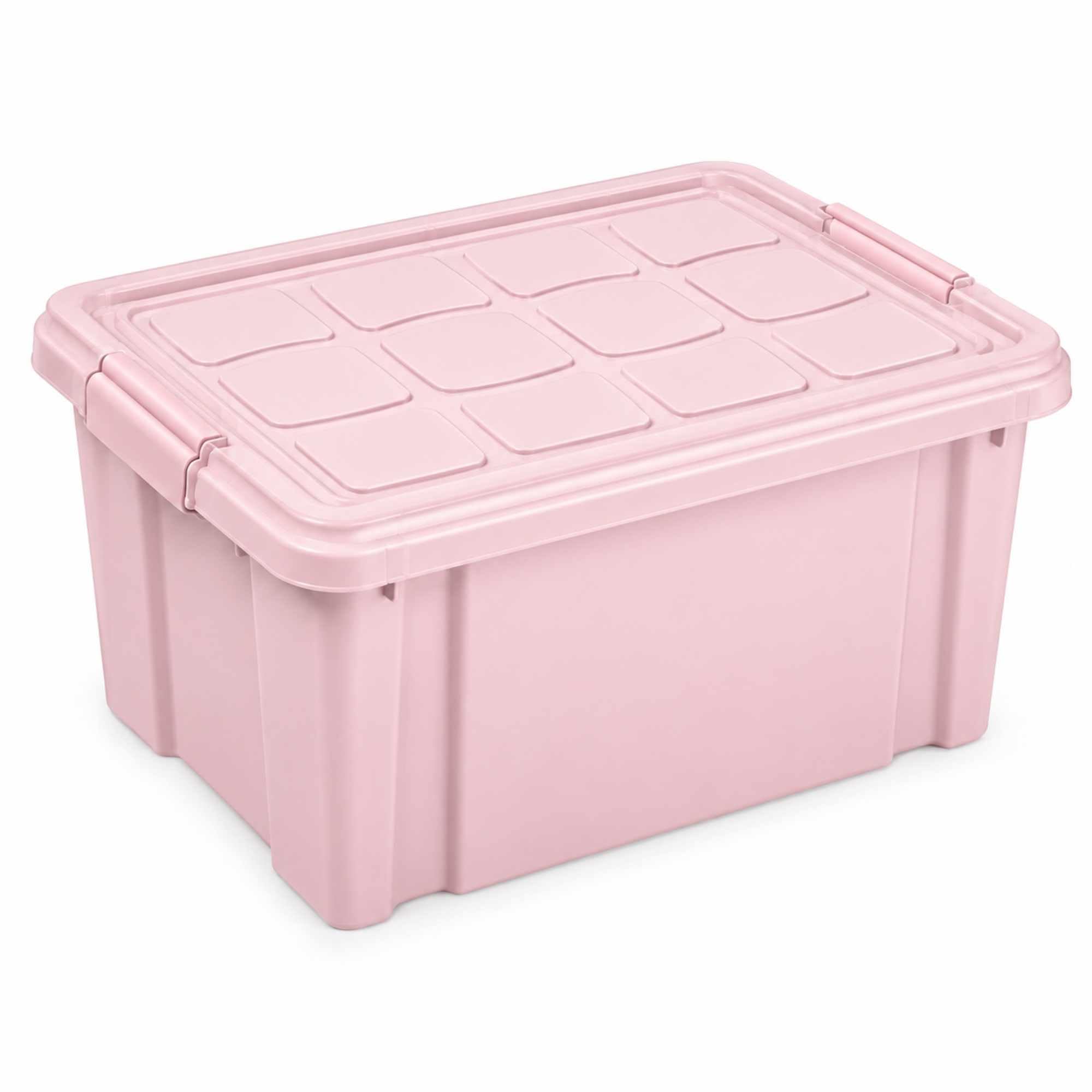 Cubo de almacenaje con tapa, Contenedor de plástico para almacenar libros, ropa, mantas, 42 x 36 x 25 cm, 25 litros de capacidad, Rosa - imagen 1
