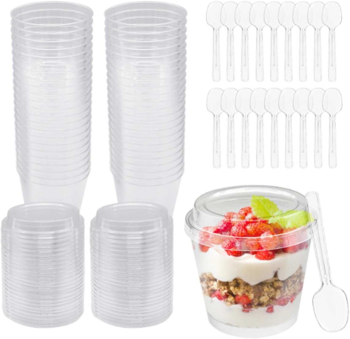 50-Pack 7oz Clear Dessert Cups with Lids