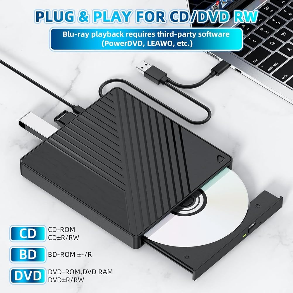 Zewnętrzny napęd optyczny 5 w 1 Bluray nagrywarka DVD/CD czytnik BD z portem USB gniazdo kart SD/TF na biurko do laptopa PC