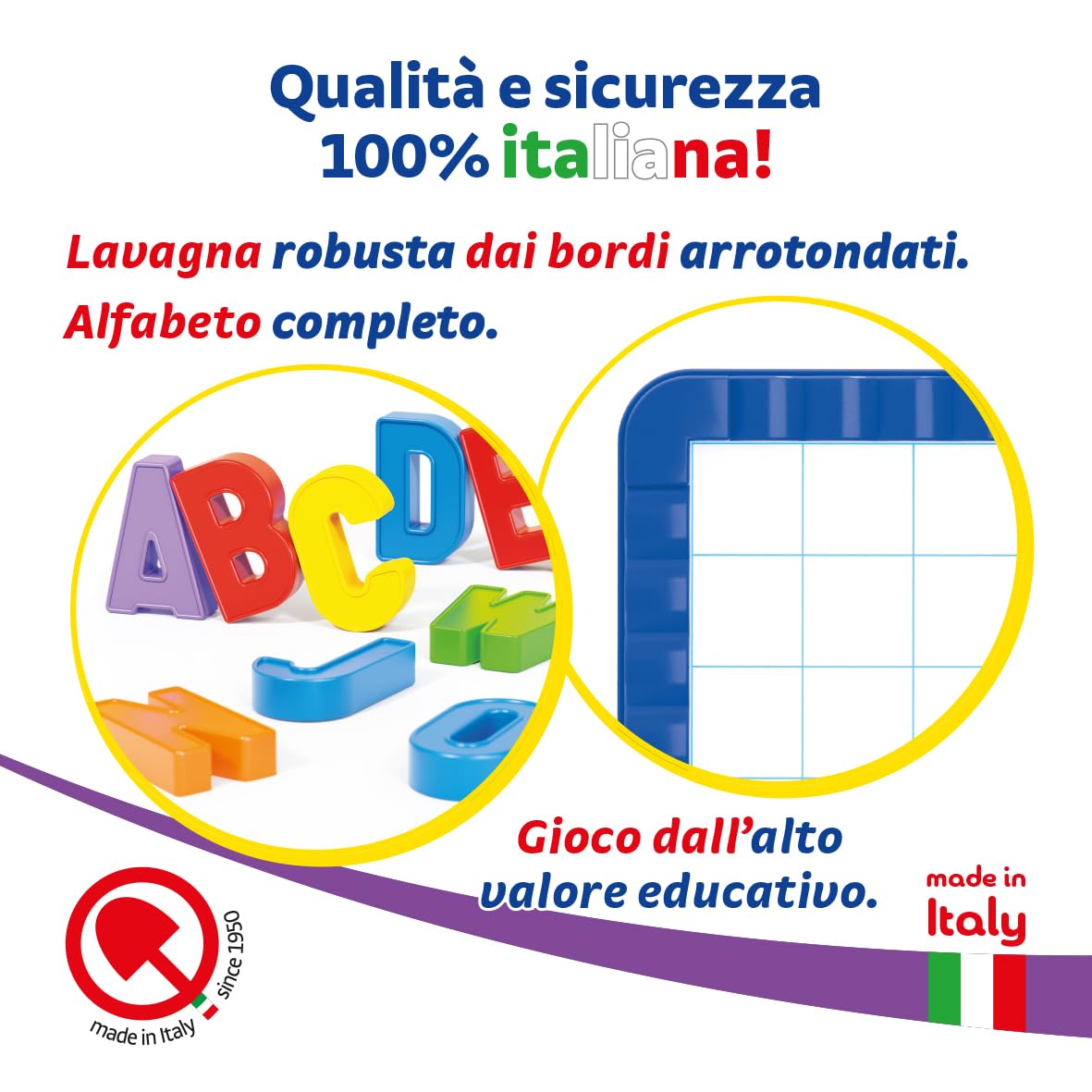 Quercetti Magnetino Letters Basic, Lavagna Magnetica per Bambini con 48 Lettere Magnetiche per Bambini, Gioco Educativo 4 Anni per Imparare l’Alfabeto, Made in Italy