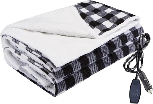 Big Hippo Electric Car Blanket, Reversible Sherpa/Fleece Warm Car Travel Blanket with Intelligent Temp for Cars, Trucks and RV - Great for Winter, Home, Road Trip and Camping Use 58"x41"