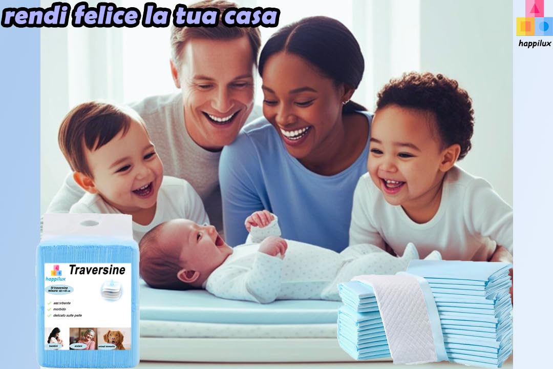 50x Traverse Multiuso 60x45 Cm ,Protezione Avanzata Con 6 Strati Antimicrobici. Ideali Per Fasciatoi E Letti, Assorbenti E Anti-Odore . Skin-Friendly ,Per Neonati, Anziani E Animali.