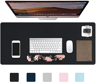 iCasso Leather Desk Mat, Leather Desk Pad, XXL Large Extended Mouse Pad (35.4" x 15.7"), Non-Slip PU Leather Desk Blotter, Waterproof Keyboard Pad Desk Writing Mat for Computer - Black (No-Heated)