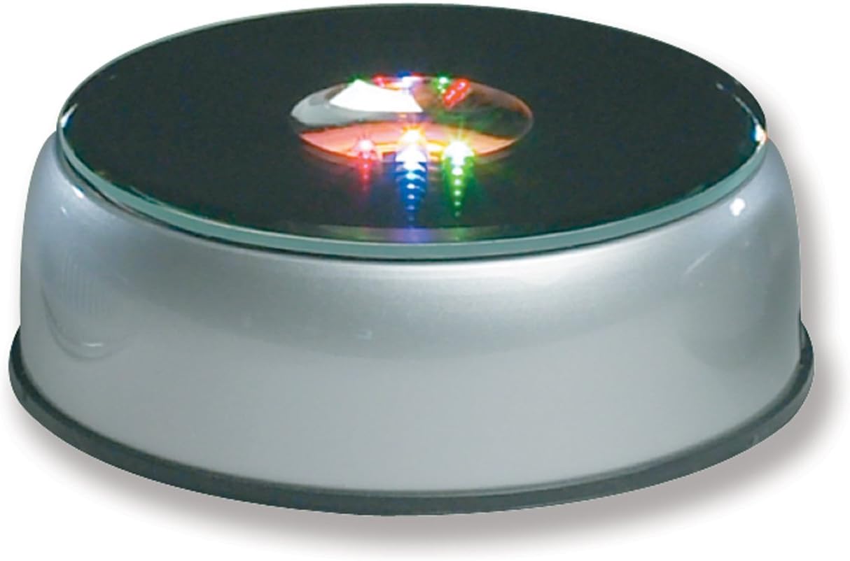 Display Base LED Lighted Silver Mirrored Top 7 Cycling Colored Lights