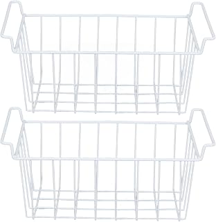 Steel Wire Freezer Basket Multifunctional Organizer Space Saving Refrigerator Food Storage Bin for Home Office (White)
