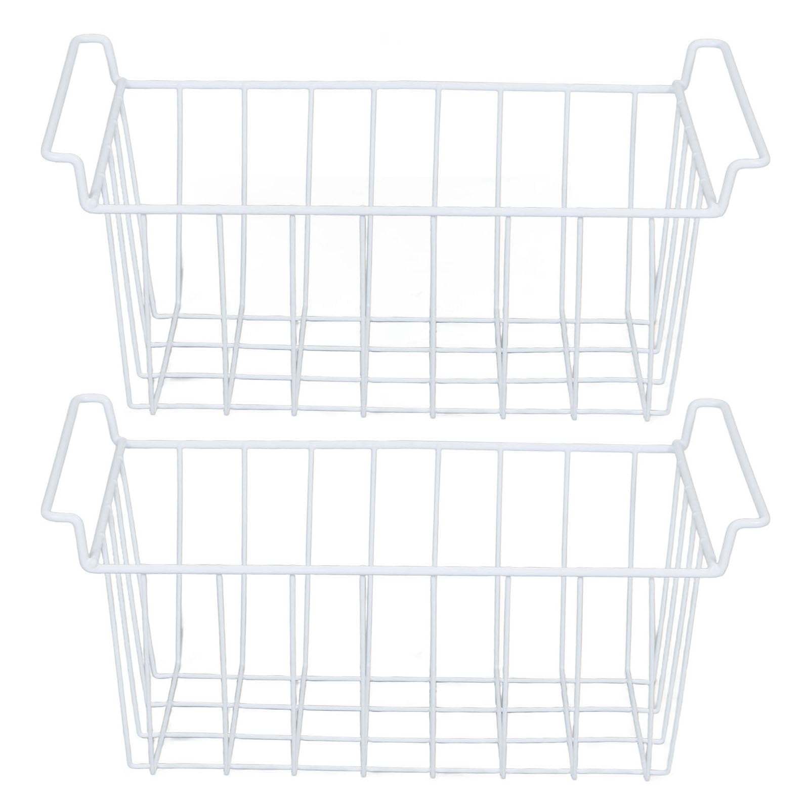 Cestello congelatore |Salvaspazio con rivestimento in PE in filo di acciaio per la conservazione di alimenti surgelati |Contenitore organizer multiuso per (White)
