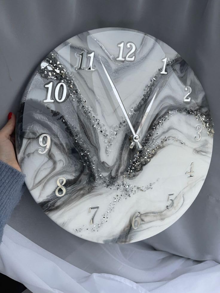 Handmade Resin Wall Clock with Roman Numerals Wall Clock with Gold Finish, Silent Quartz Movement, Modern Decorative Wall Clock for Living Room, Bedroom, Home & Office Decor | (Design-16)-image-47