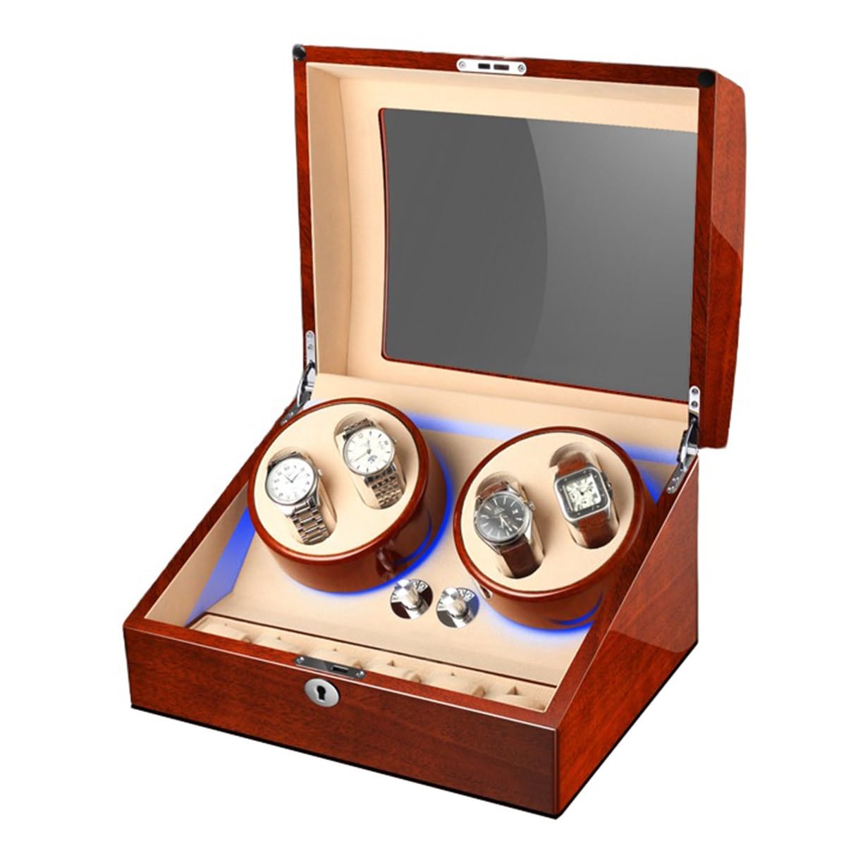 EHVYBDX 4+6 Watch Winders for Automatic Watches with Quiet Motor Multiple Rotation Modes Display Box in Wood Shell Winding Case