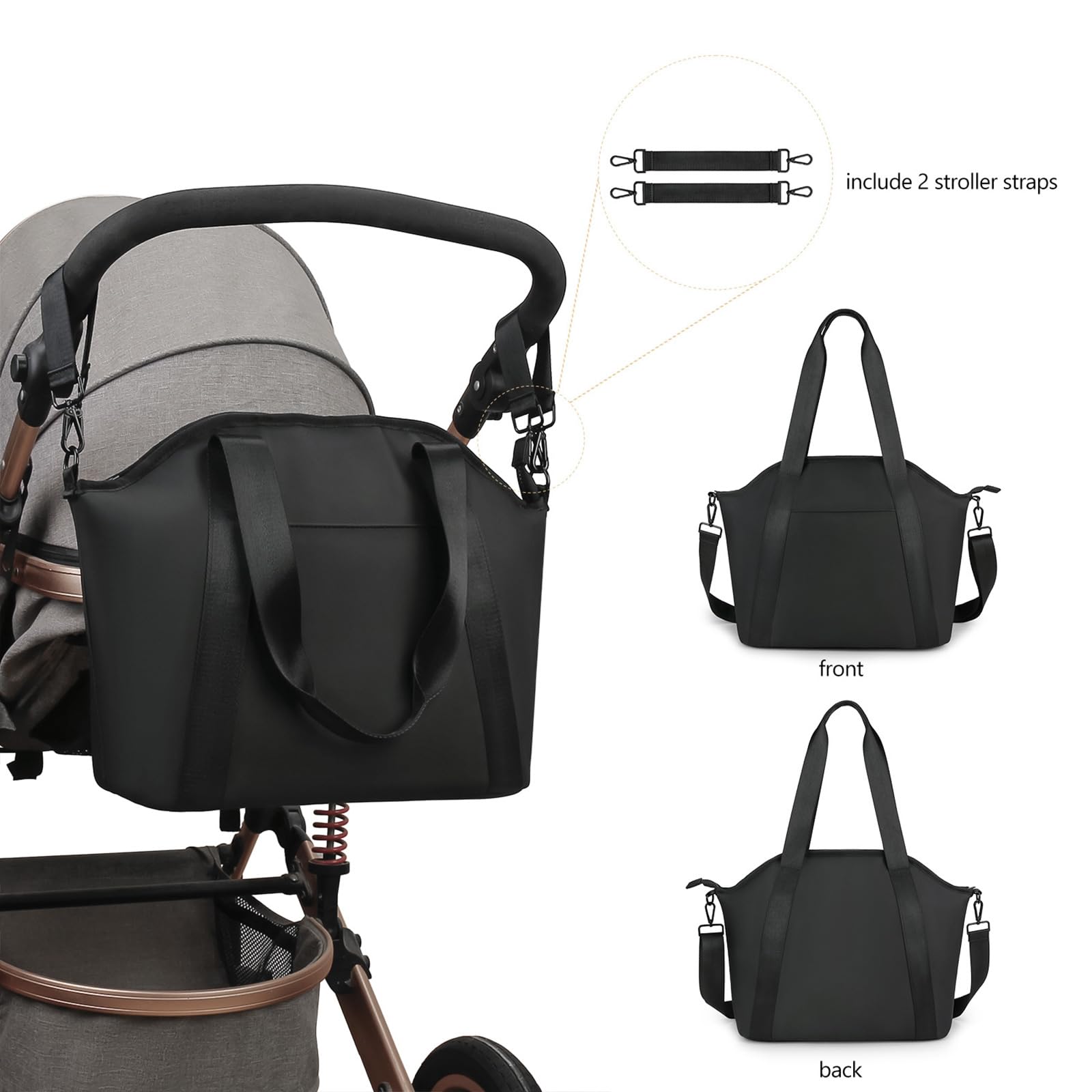 Borsa per pannolini a tracolla per passeggino a tracolla con scomparti multipli a spalla di grande capacità