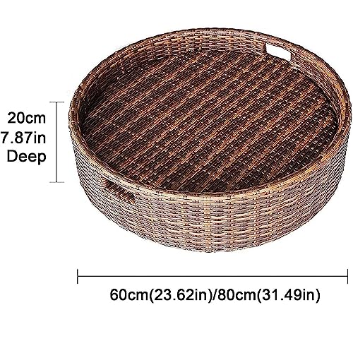 Bandeja redonda tejida con asas, solución elegante para desayuno flotante, bebidas junto a la piscina y entretenimiento en interiores y exteriores