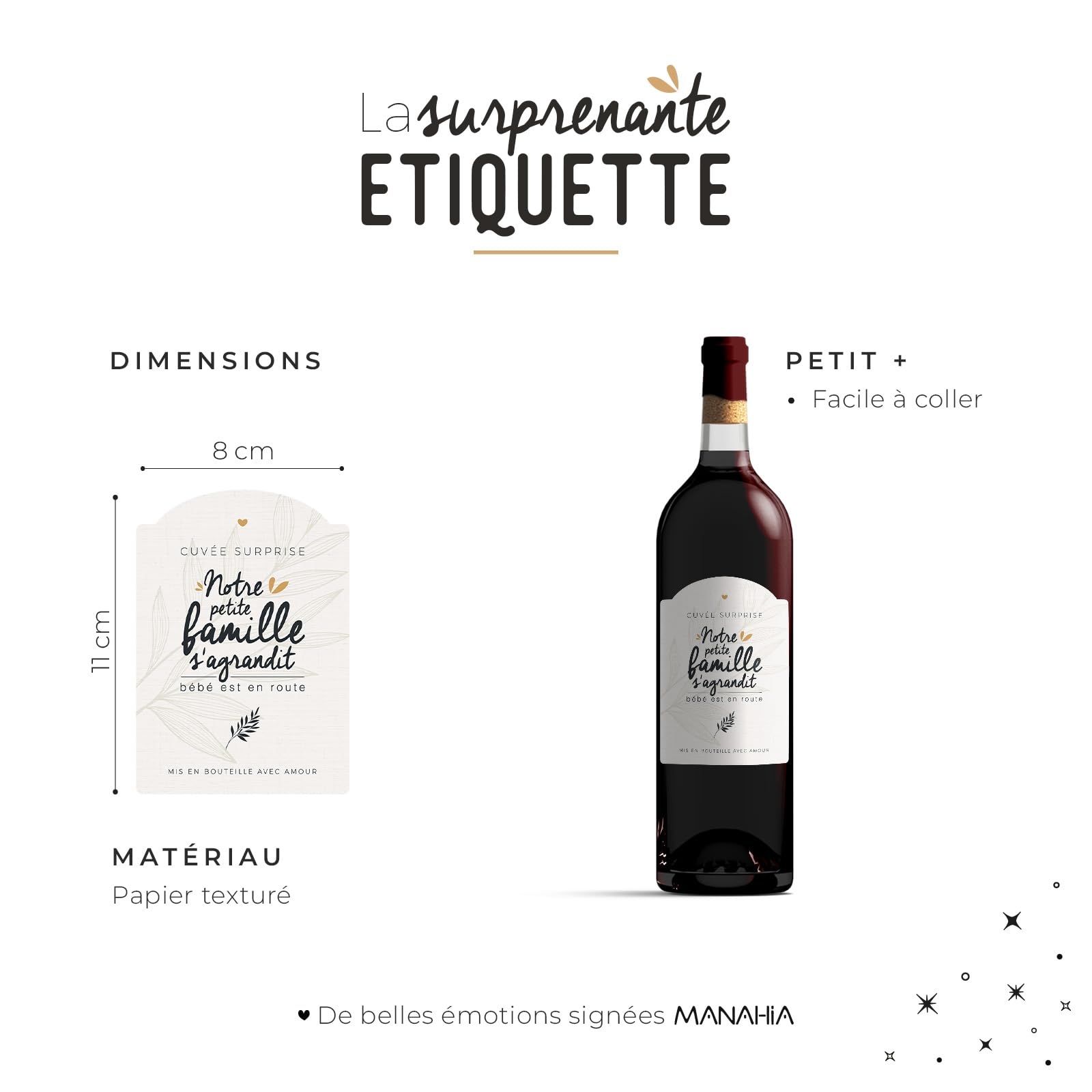 Étiquette Bouteille Annonce Naissance - Notre Famille S'Agrandit - Faire-Part Original