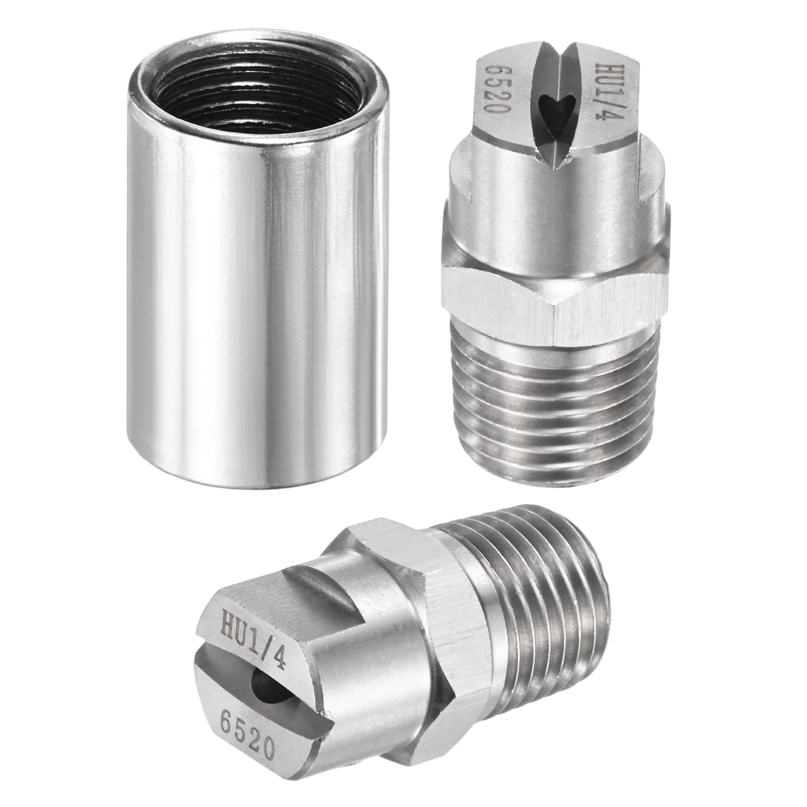 TIXIPEM 1/4" BSP Male 65 Degree Flat Fan Spray Tip [1SET] - High Pressure Washer Spray Nozzle with 1/4" BSP Female Pipe Fitting Used for Water Guns - [Stainless Steel-2.8MM]