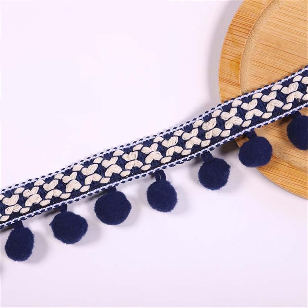7 Yards 2.8cm Pom Pom Ball Fringe Trim Pom Pom Trim Ribbon Mini Pom Pom Tassel Ribbon Sewing Pompom Trim Ball Fringe Trimming Lace Tassel Applique for Home Curtain Clothes Pillow (11_Navy Blue) — image 1