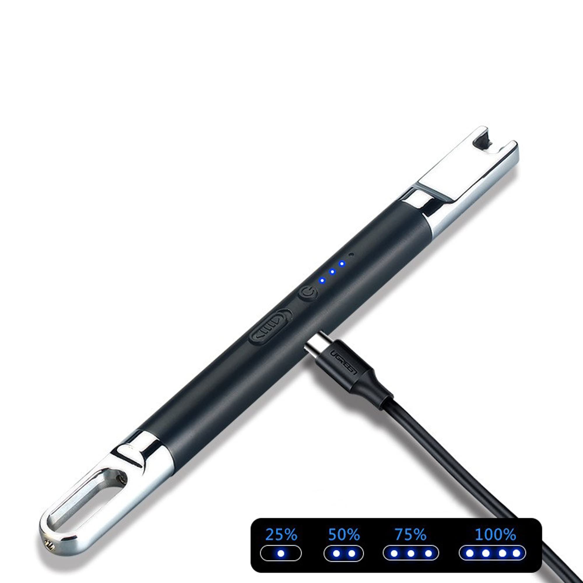 Paquet de 4 Briquets à Bougies Portables à Arc Électrique Coupe-Vent sans Flamme USB Rechargeable avec Crochet LED Affichage de la Batterie pour la Cuisine à Domicile