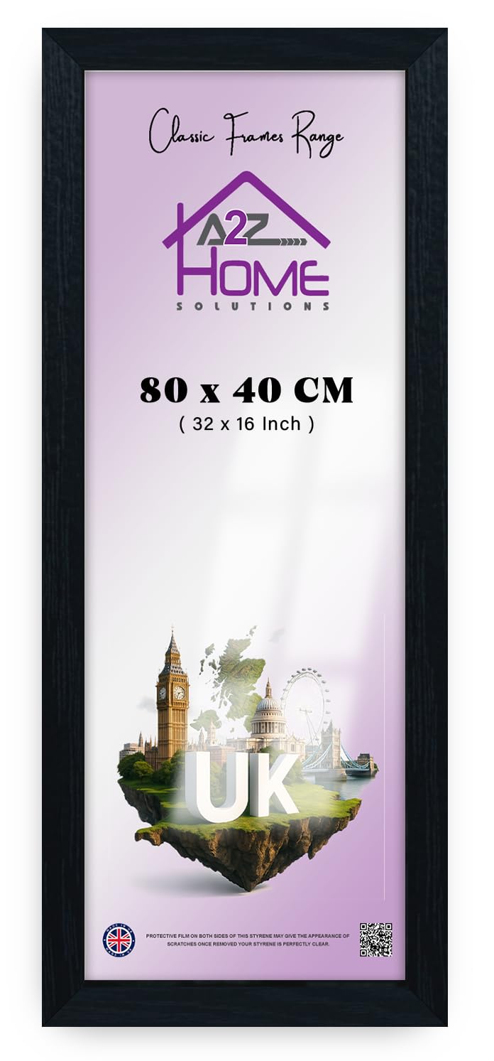 A2Z Home Solutions® Thin Black Picture Frame (Display 80 x 40 cm, 31.49'' x 15.74'') Portrait or Landscape Photo Frame Wall Mounted Hook for Paintings, Posters, Wall Decor, Certificate