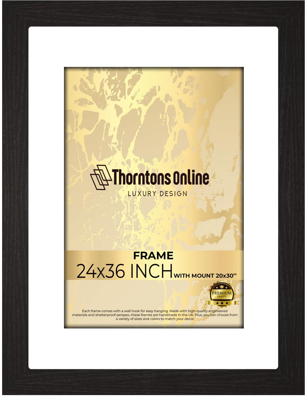 Thorntons Poster Frame 36x24'' -Fit white Mount (30x20") -Clear HD Perspex & MDF Wood-Portrait & Landscape Display-artwork/Gift/Prints/Certificates -[Black Frame] — image 1
