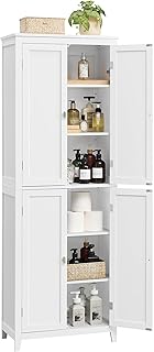 VASAGLE Bathroom Floor Storage Cabinet, Bathroom Storage Unit, Freestanding Cabinet with 4 Doors, Adjustable Shelves, 11.8...