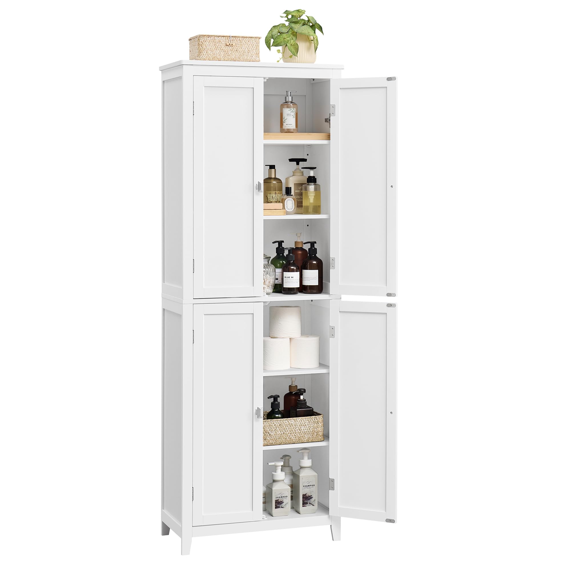VASAGLE Floor Storage Cabinet, Freestanding Storage Unit with 4 Doors, Adjustable Shelves, 11.8 x 23.6 x 66.9 Inches, for Entryway, Bathroom, Cloud White UBBC550W01
