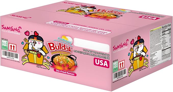 Samyang Buldak Carbo Korean Hot Spicy Chicken Stir Fried Ramyun 4.58 oz (Pack of 20)