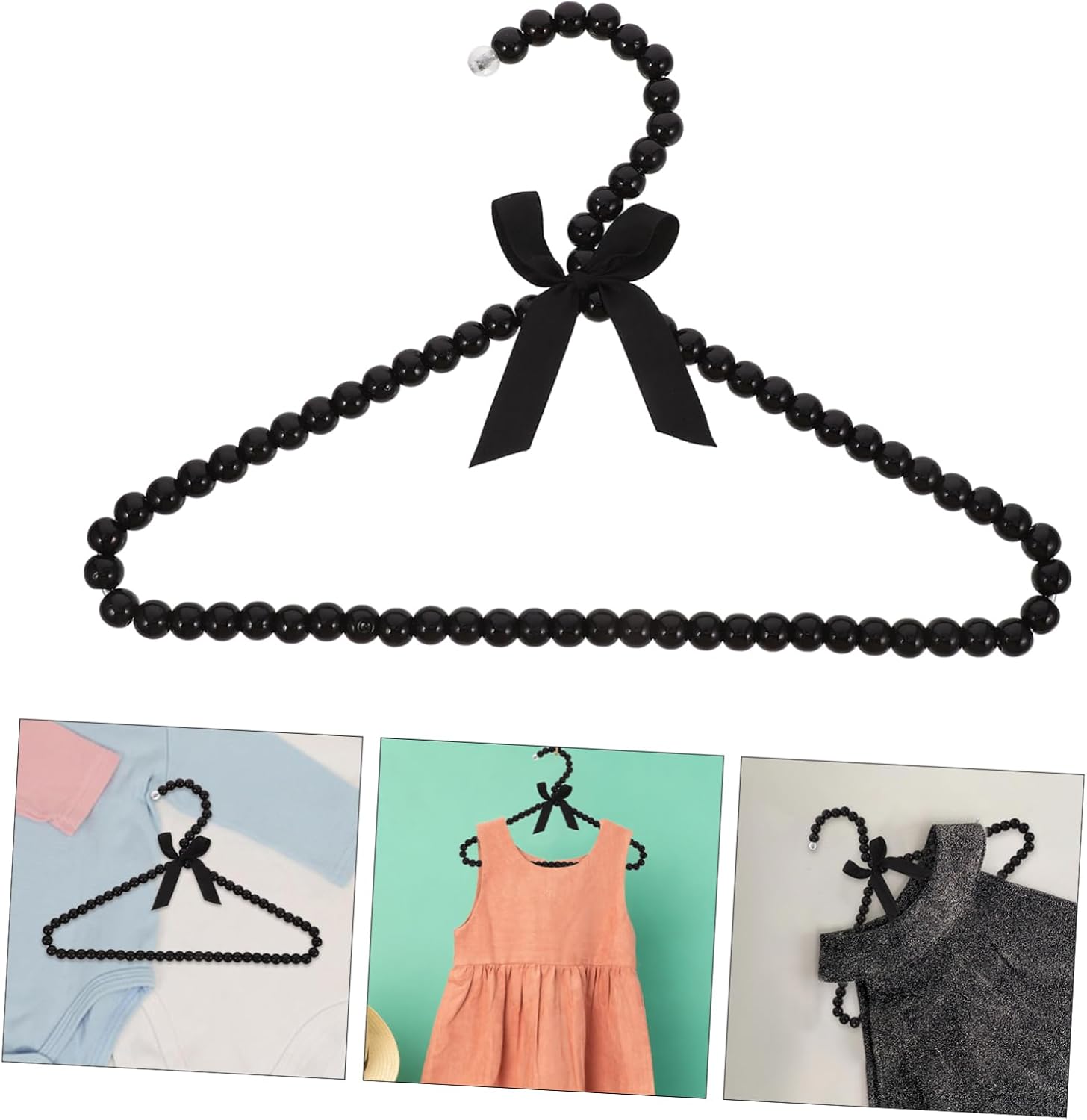 OUNONA 12pcs Black Clothes Hangers Ribbon Bow Elegant Decorative Hangers for Boys and Girls Pets and Weddings Non- Design for Closet Organization