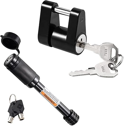 CZC AUTO Hitch Lock Set, Dia 5/8 Inch Trailer Hitch Lock Hitch Receiver Pin Lock for Class III IV 2" and 2-1/2" Receiver, Dia 1/4 Inch Hitch Coupler Lock with 3/4 Inch Span Fits Latch-Type Couplers