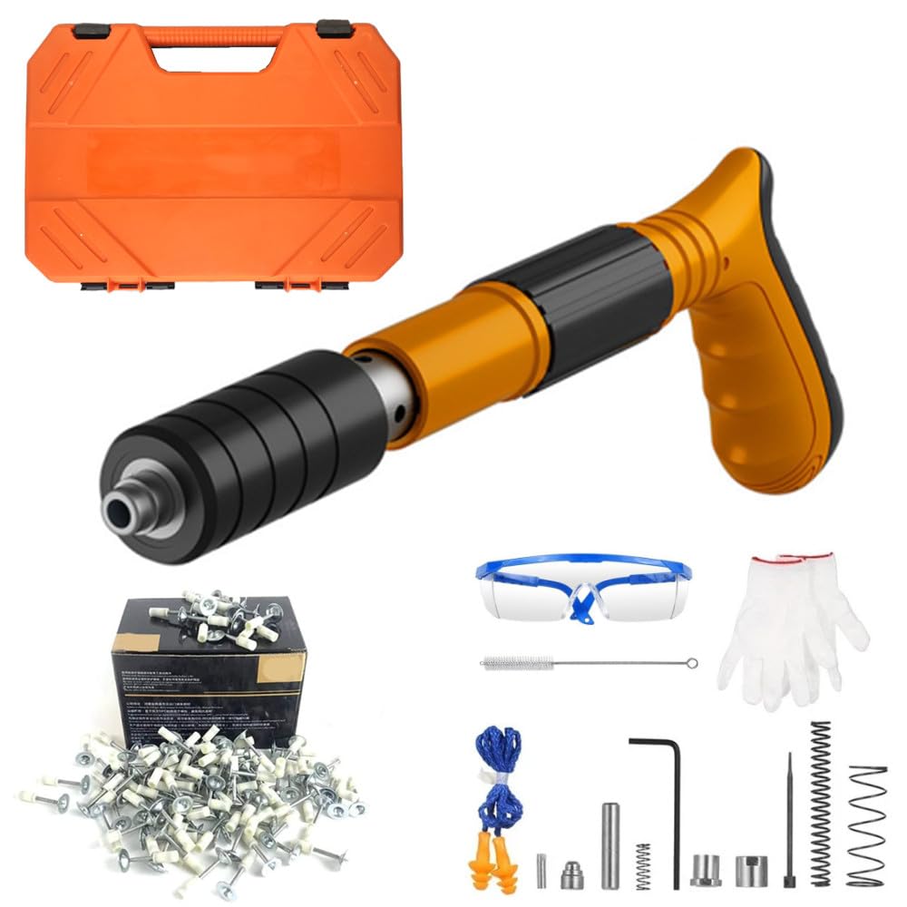 Manual Mini Steel Nail Gun 5 Gear Power Adjustable Wall Nail Guns for Ceiling, Portable Nail Gun, Steel Nail Gun for Red Brick Walls,Concrete Walls, Household Nail Gun Tools with 100 Round Nails