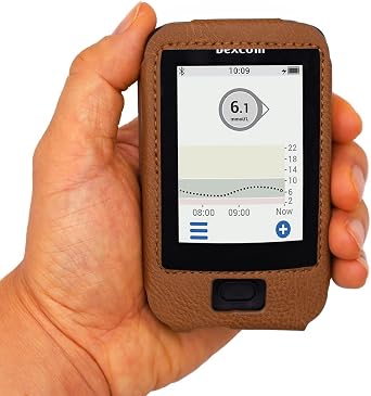 SNK Fitted Leather Case W/Screen Protector (Includes Lanyard) for Dexcom Receiver G6 CGM (Brown)