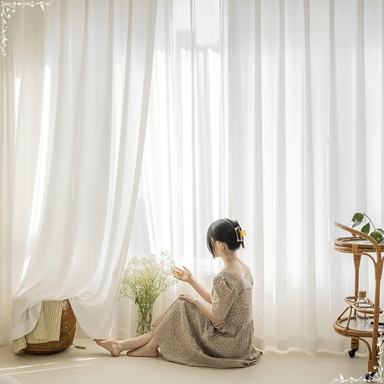 Daesar Living Room Curtains 2 Panel Sets 84 Inch Length, Eyelet Sheer Curtains Solid Color Window Voile Panels/Drapes/Treatment for Bedroom, 40x84 Inch White