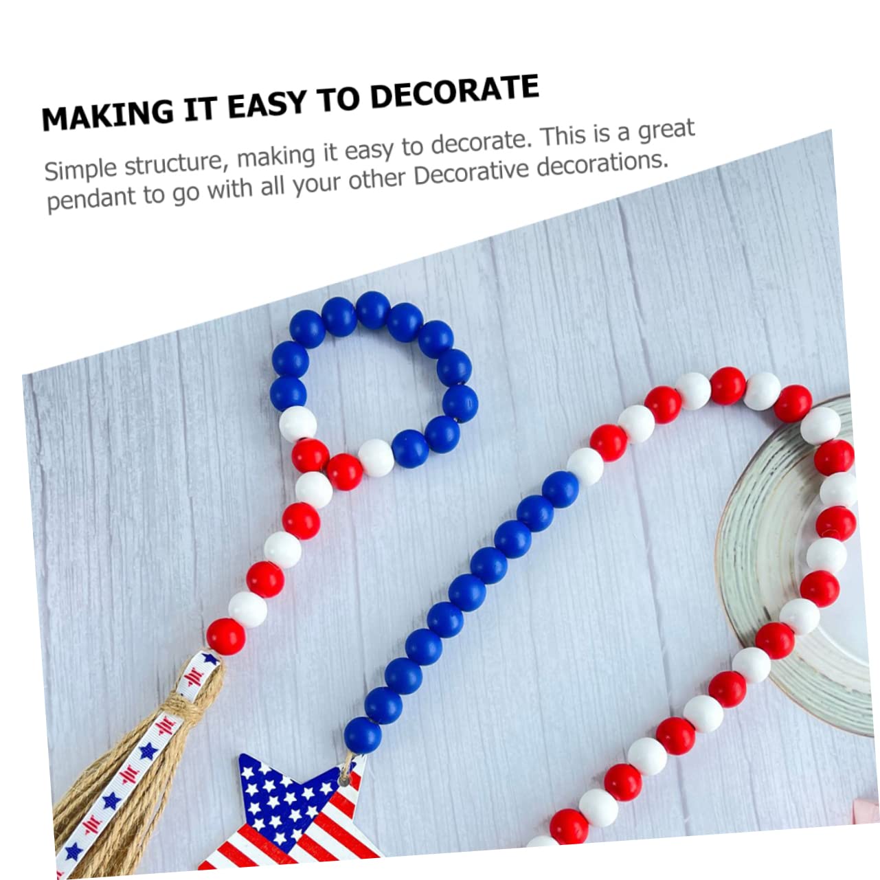 Set 6 Portatovaglioli Patriottici Con Perline Di Legno E Nappa - Decorazione 4 Luglio, Bandiera Americana