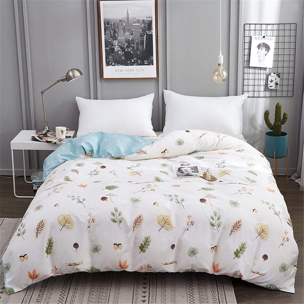 ZXBC Comfortable 100% Cotton Duvet Cover Soft Botanical Pattern Quilt Cover Breathable King Size Comforter Cover Double Easy Care Bedding for Bedroom Dorm Room etcE-200x230cm(79x91inch)