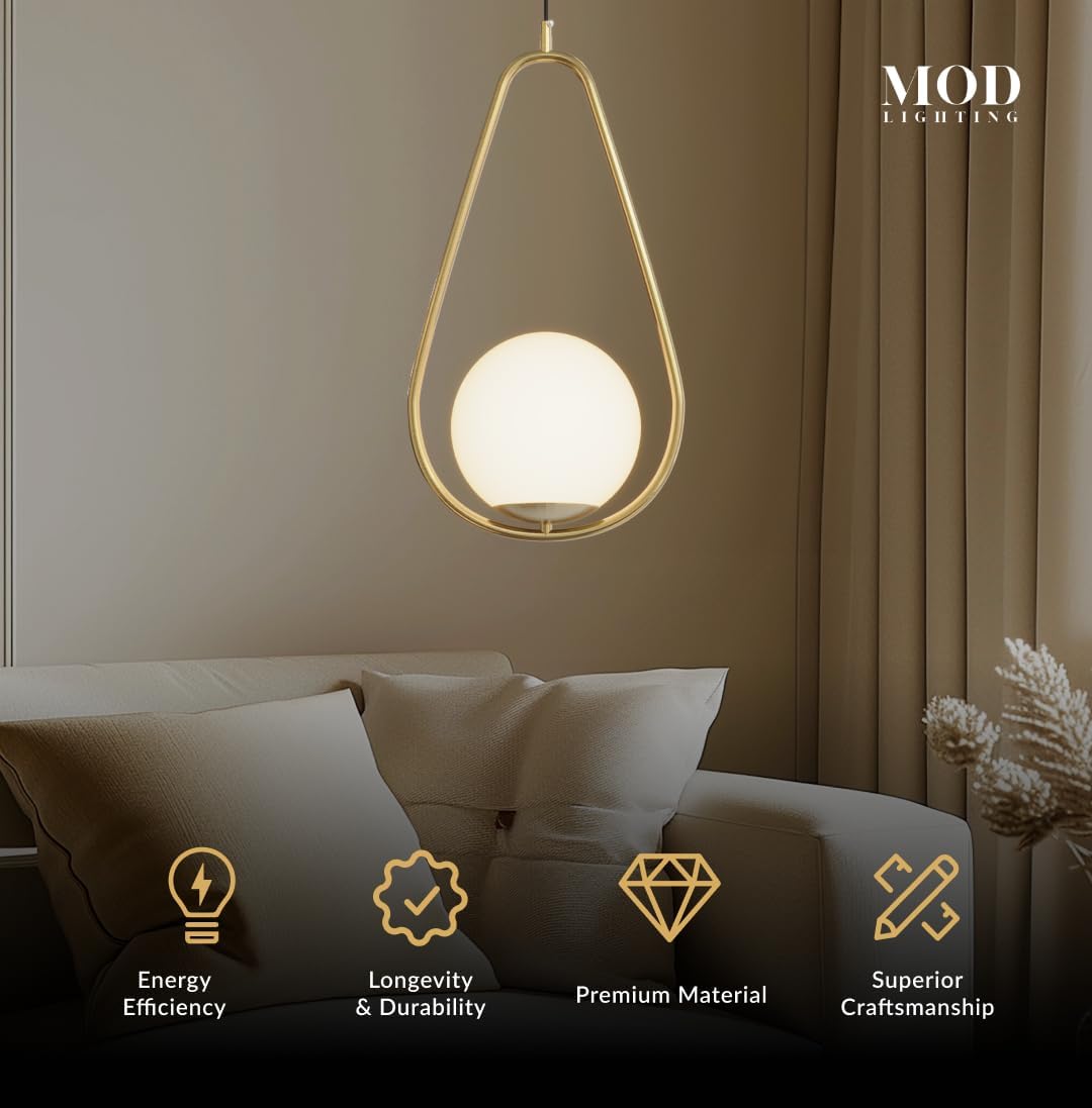 MOD LIGHTING Jewels and Pearls Globe Pendant Light (1 Pack), 15" Droplet Shaped Aluminum Kitchen Island Lighting, 3000K Warm White Metal Pendant Light Fixtures for Living Room, Kitchen, Gold