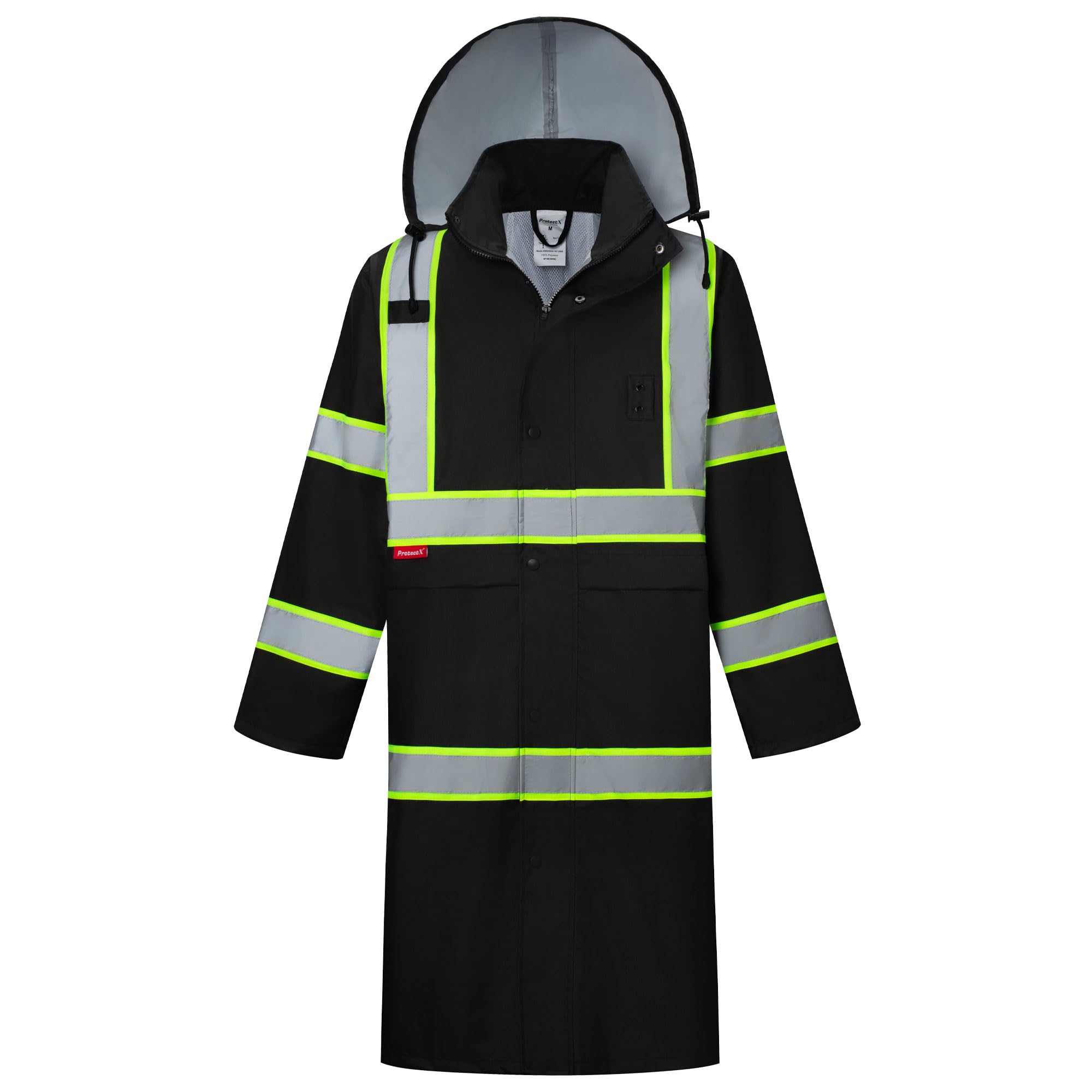 ProtectX High Visibility Waterproof Rain Coat for Men, Reflective One-piece Rain Jacket, Long Rain Suit, Hi Vis Safety Gear