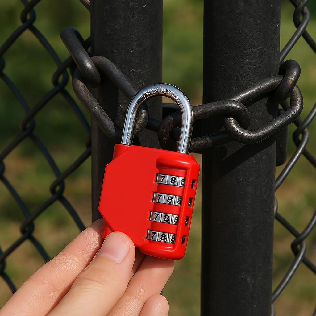 4-Dial Combination Padlock, Heavy Duty Security Lock for Gym Lockers Storage Units, Classic Design Keyless Lock (Red)