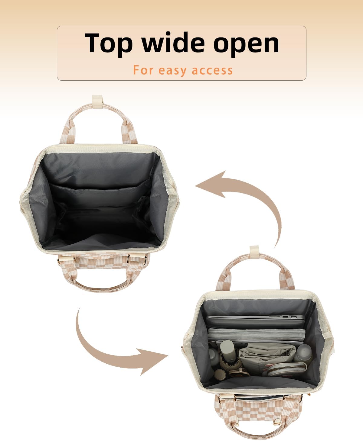 Laptop Backpacks for Women, Corduroy High School College Bookbag 15.6 Inch Laptop Bags for Girls Travel Daypack - Checkered Brown - Image 4