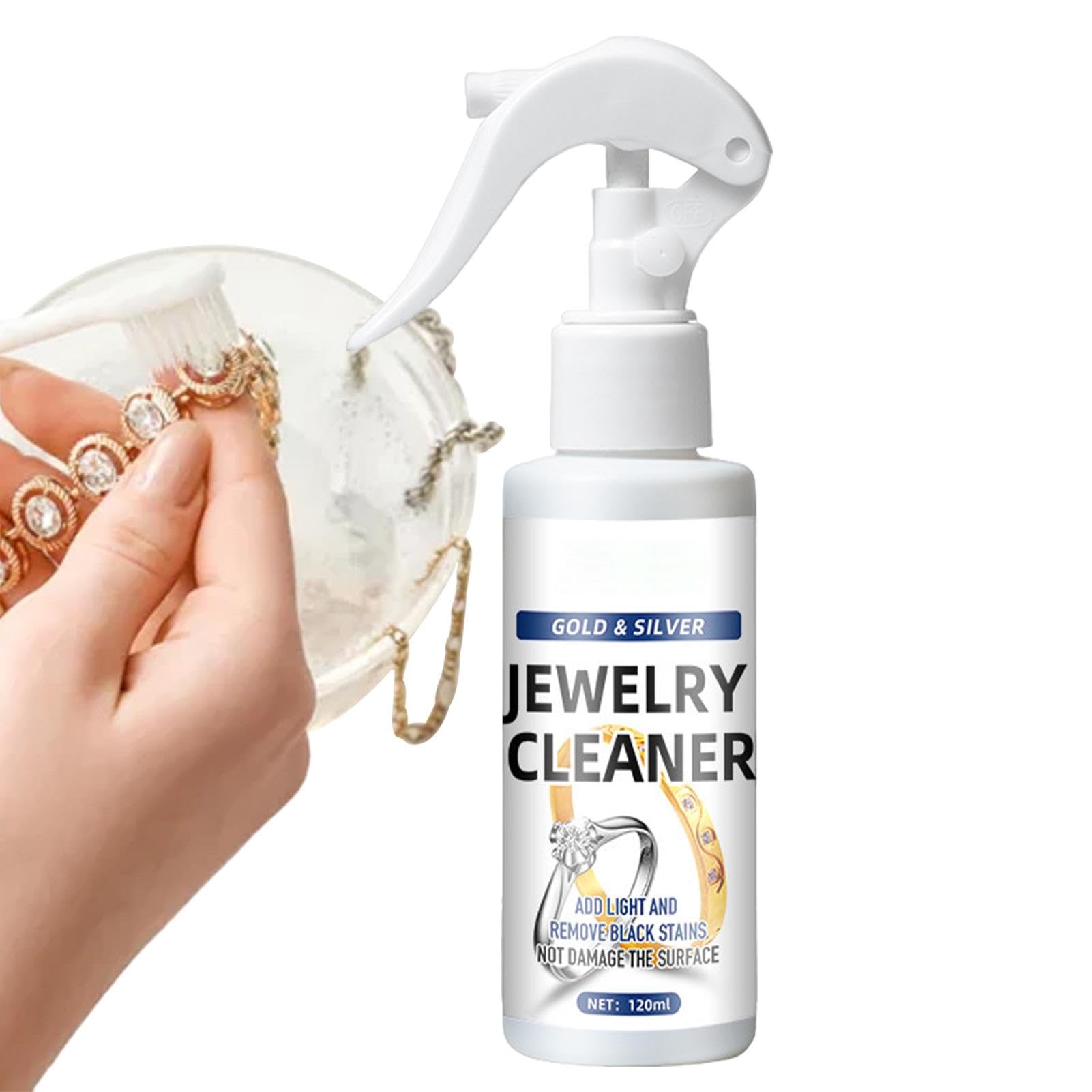 Spray do czyszczenia biżuterii, 120 ml, natychmiastowy środek do usuwania matowienia, rdzy i srebra, łagodny środek do czyszczenia biżuterii, do złota, mosiądzu, kamieni szlachetnych