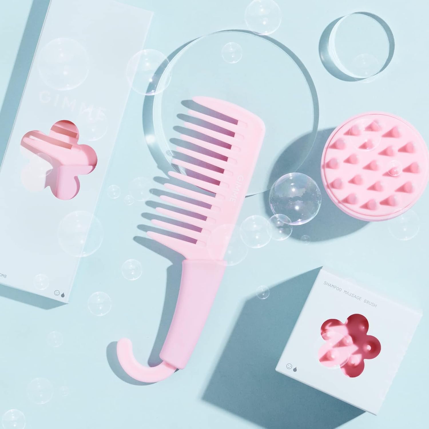 Gimme Beauty - Pink Detangling Shower Comb With Grip Handle - Wide Tooth Comb Great for Wet Brushing & Untangling Curls - Big Comb Easily Distributes Hair Care Products for Dry & Wet Hair (1 Count)