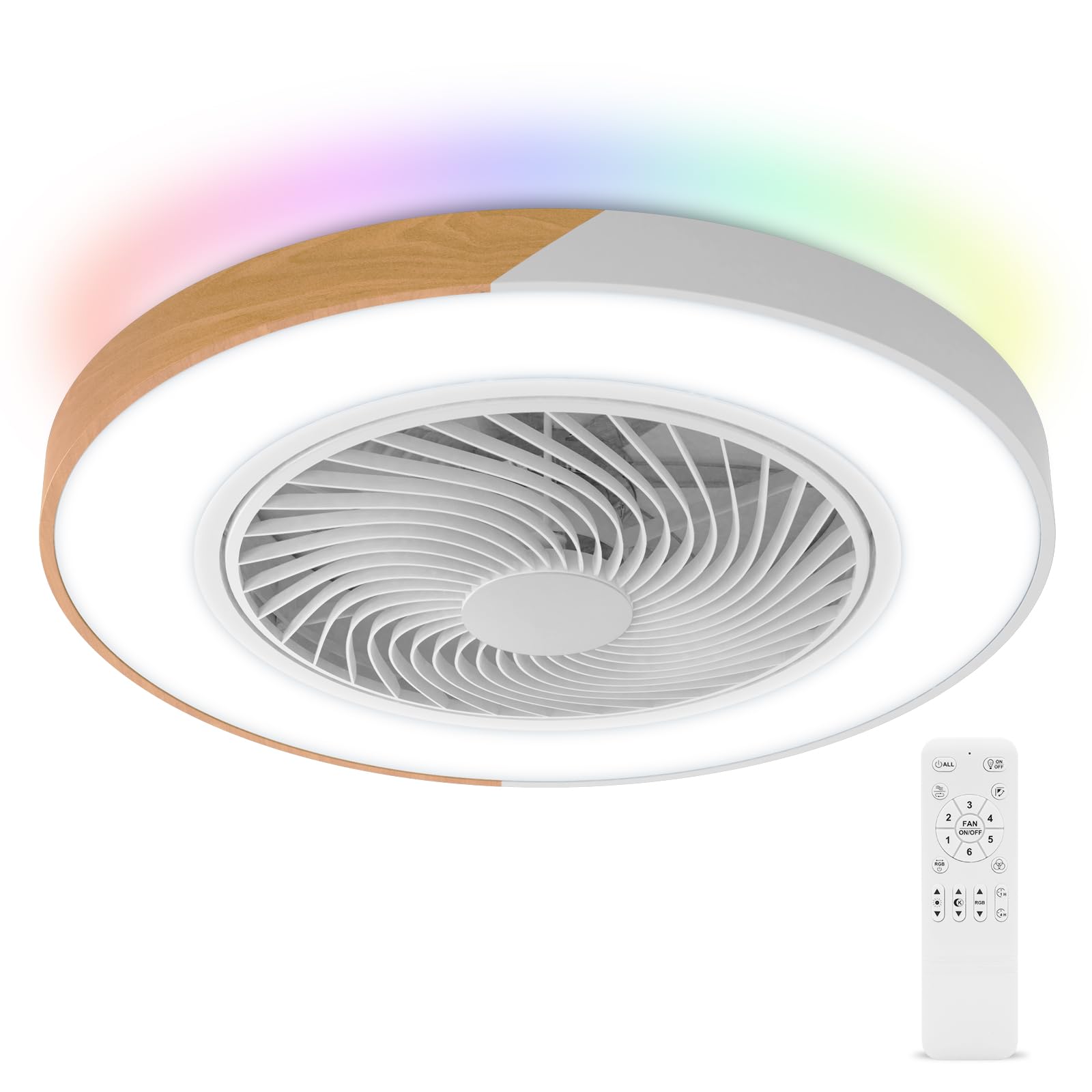 BESCOST Ventilatore da Soffitto con Luce Fredda/Calda/Naturale(3000K-4200K-6000K) e RGB,Lampadario con Ventilatore da Soffitto con Telecomando :6 Velocità,Timer(1H/4H) Motore Reversibile,Basso Rumore