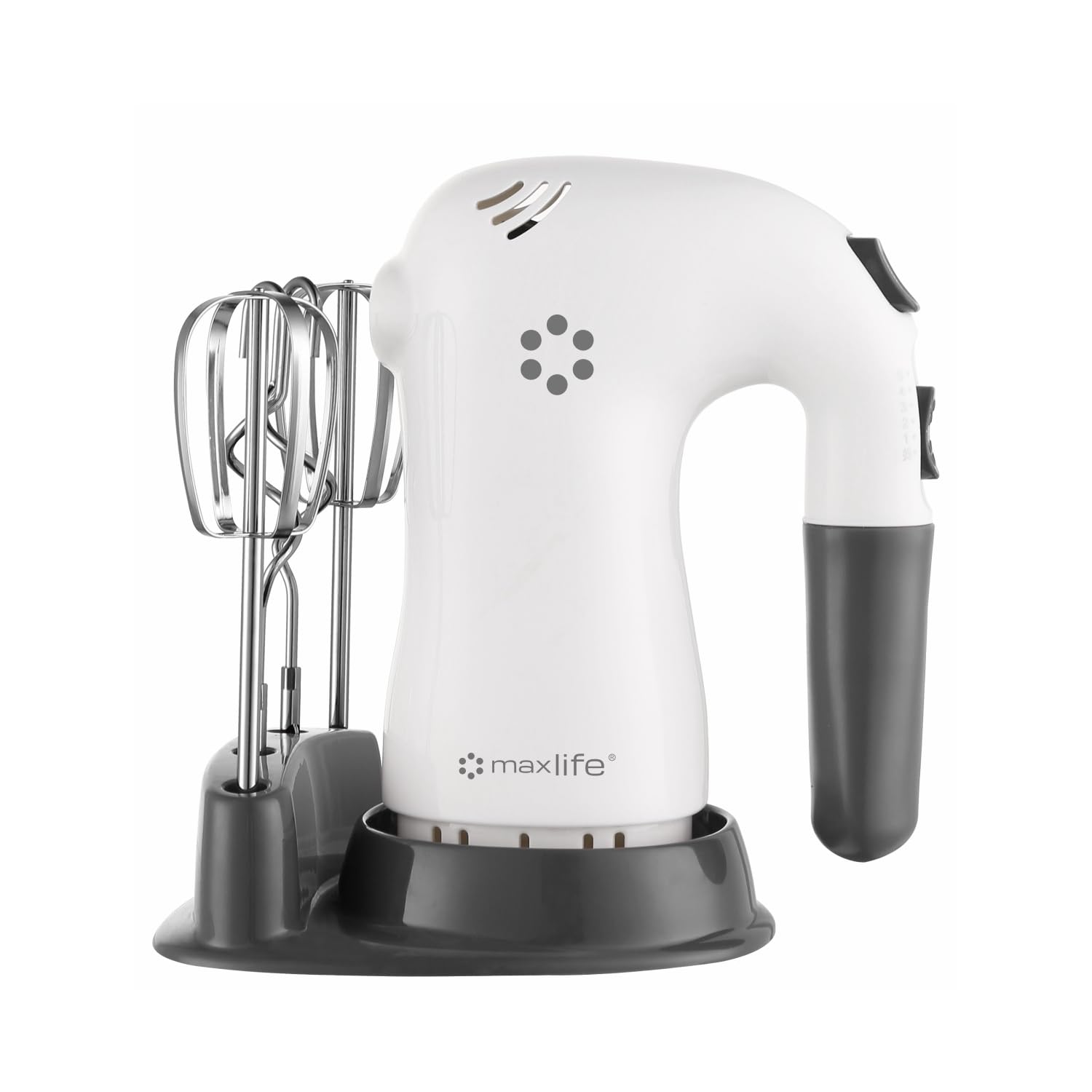 Max Life 5-Speed Electric Hand Mixer White With Beater Stand Superior Power and Efficiency
